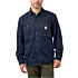 Relaxed fit denim fleece lined snap-front shirt