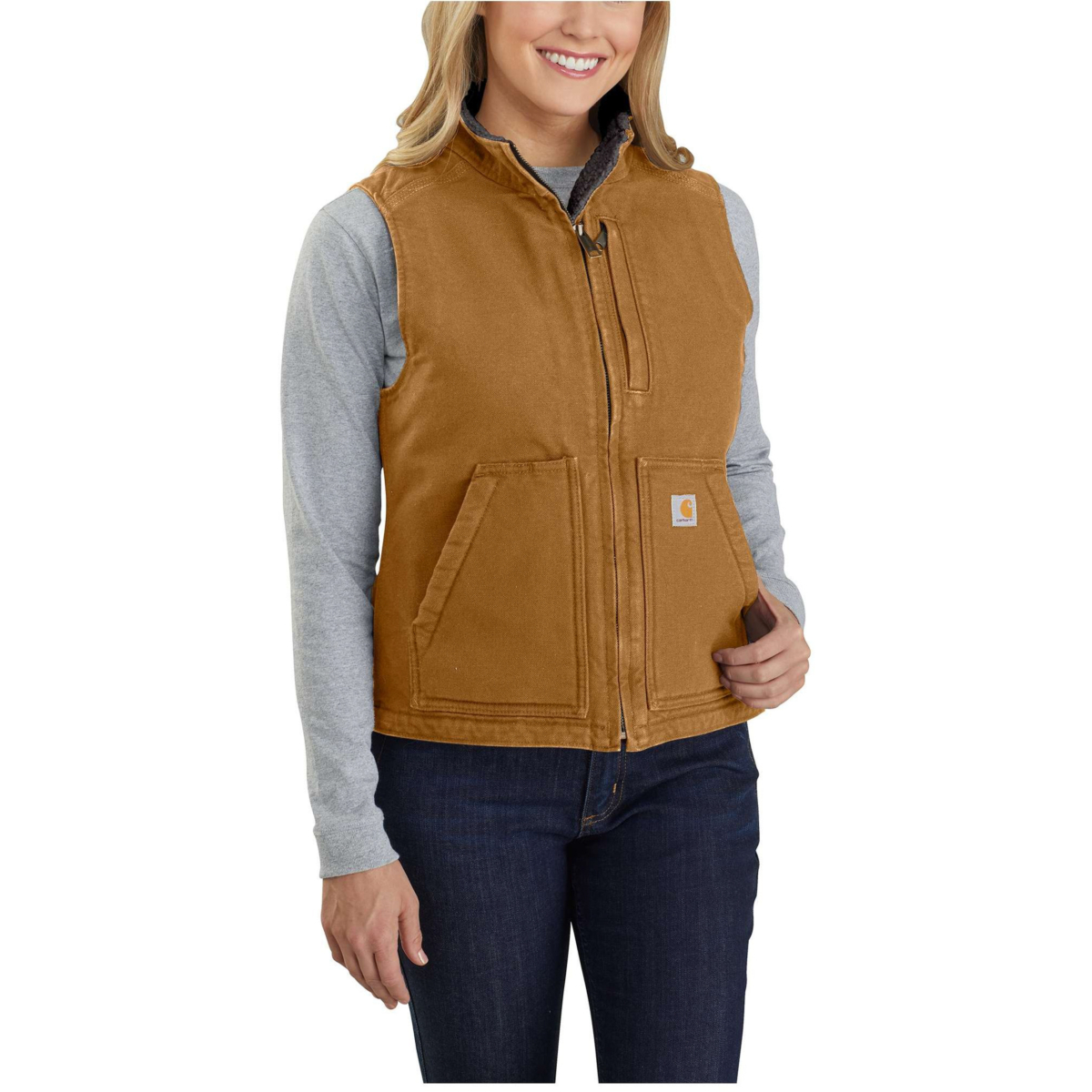 Relaxed fit washed duck sherpa lined mock neck vest