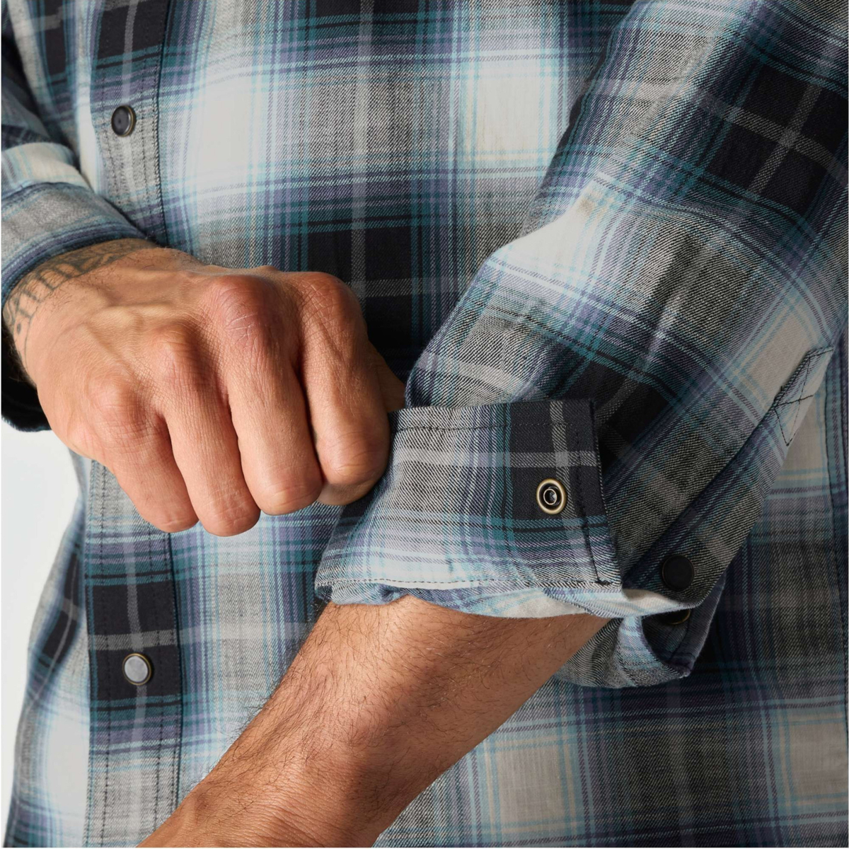 Montana Rugged Flex™ Relaxed Fit Lightweight Long-Sleeve Press-Stud Front Check Shirt