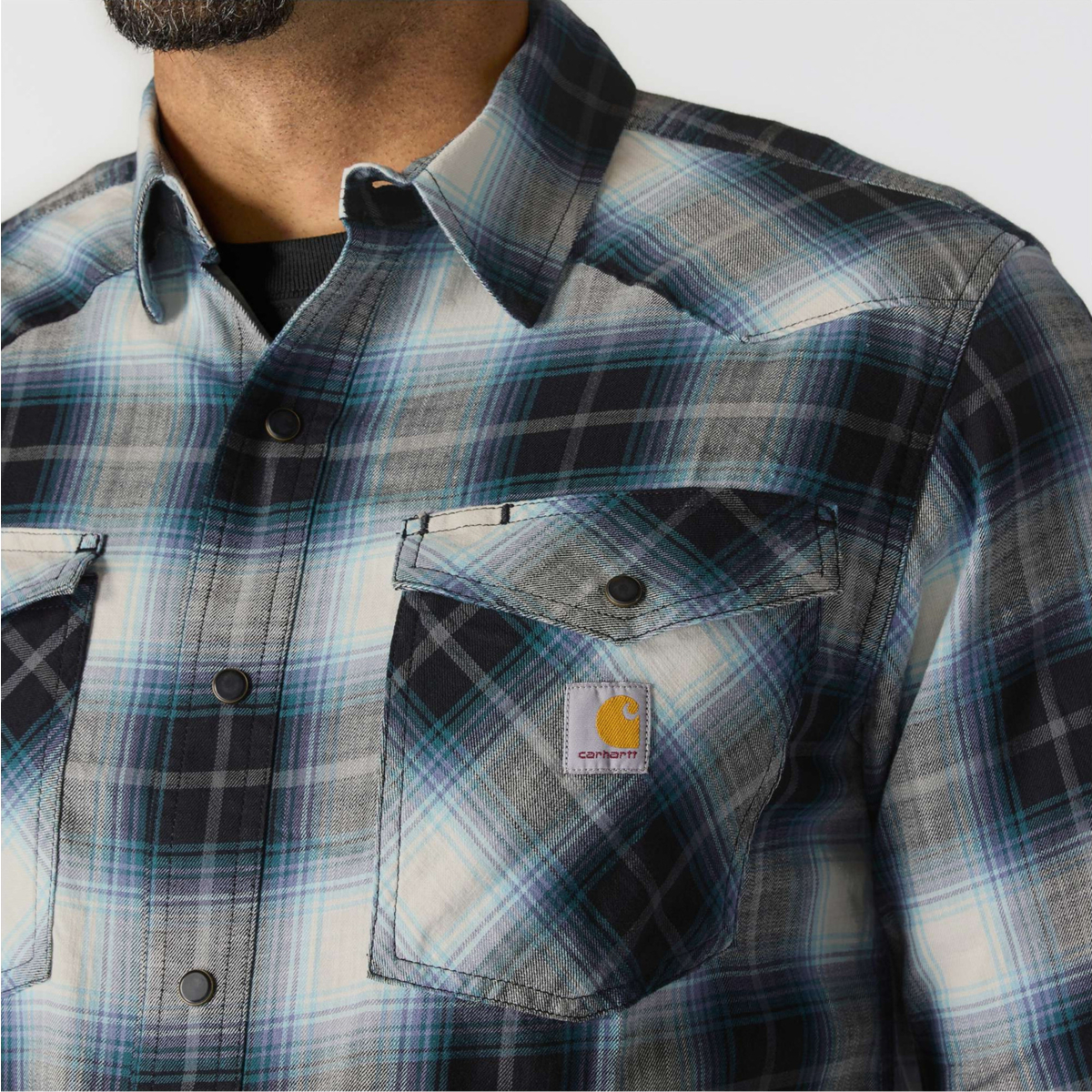 Montana Rugged Flex™ Relaxed Fit Lightweight Long-Sleeve Press-Stud Front Check Shirt